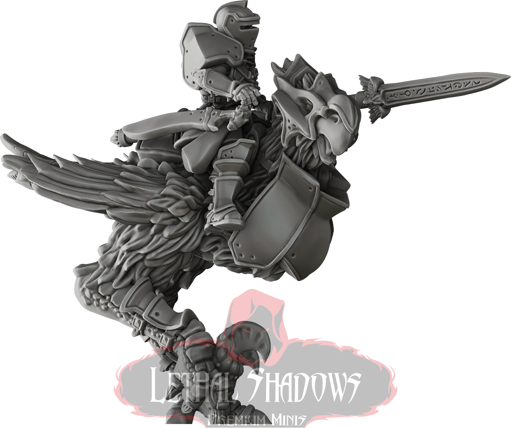 Lethal Shadows miniature: armored knight on winged beast