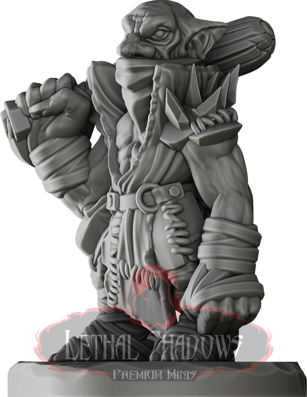 Grey-toned miniature figure, powerful stance