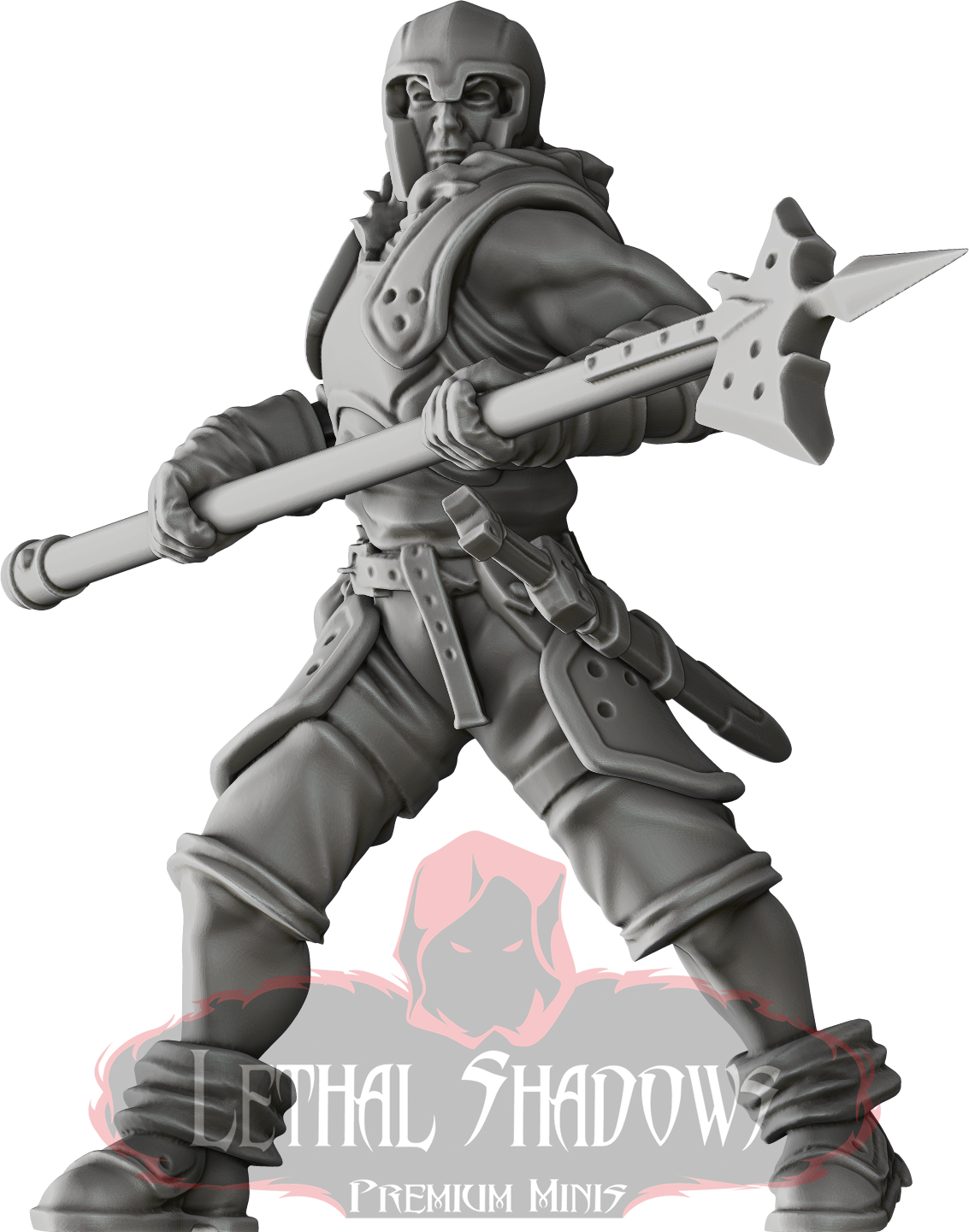 Grey miniature warrior wielding a spear