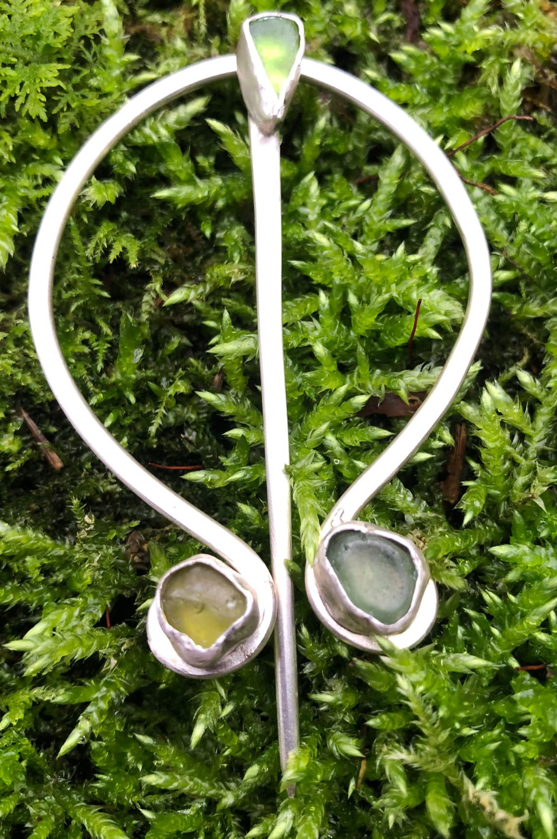 Viking Pin, Brooch, Green Seaglass