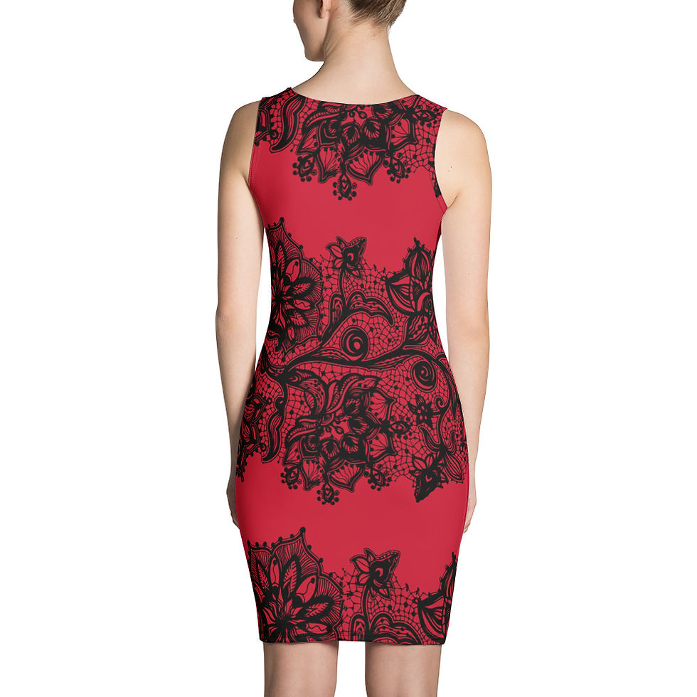 Thumbnail: "Black Lace" (Red) Sublimation Cut & Sew Dress