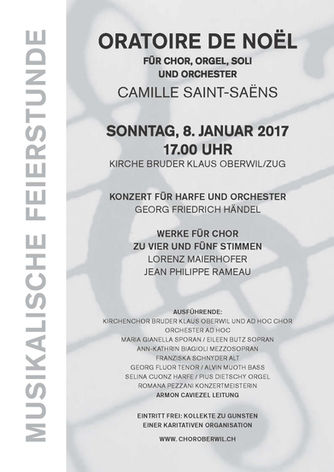 Solistin in Saint-Saëns Oratorio de Noël
25.12.2016/8.1.2017, Kirche Bruder Klaus, Oberwil bei Zug
