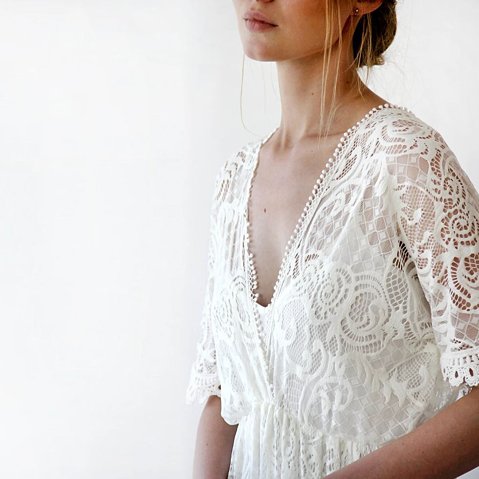 Thumbnail: Bestseller Boho Ivory Bat Sleeves Dress #1241