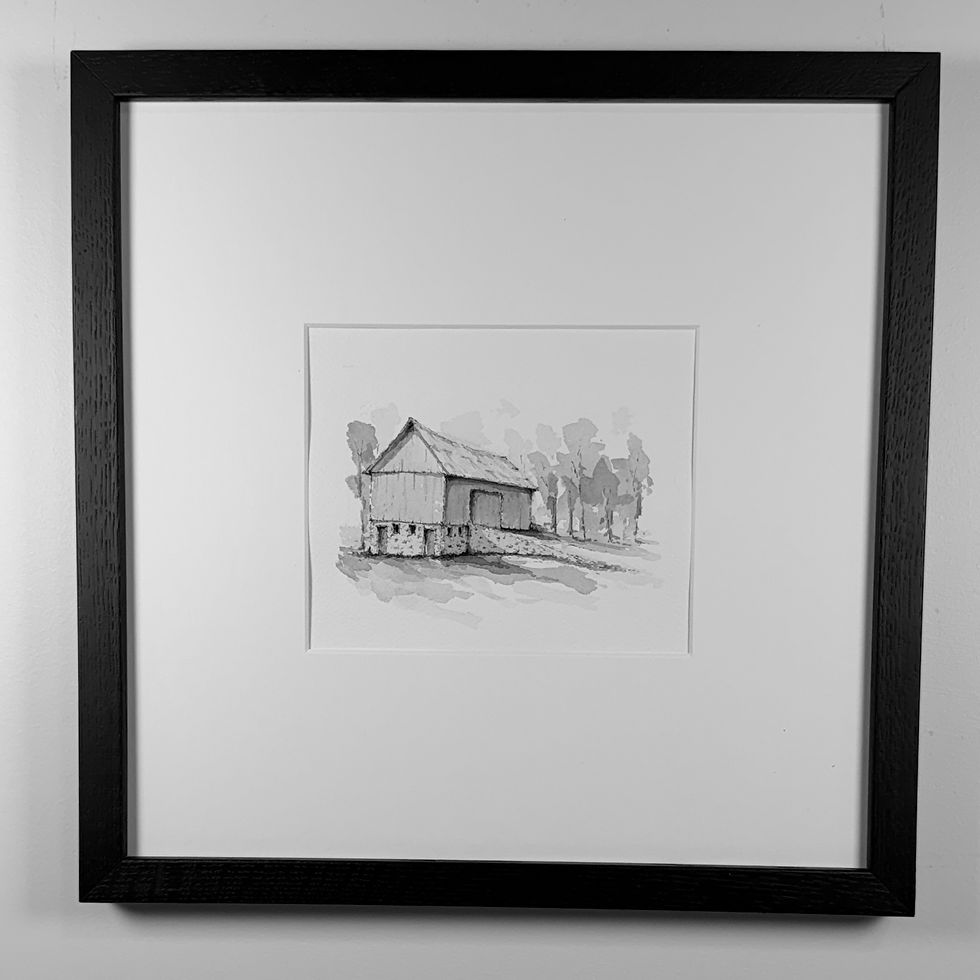 Thumbnail: Autumn Barn, Old Mission Peninsula watercolor print framed view