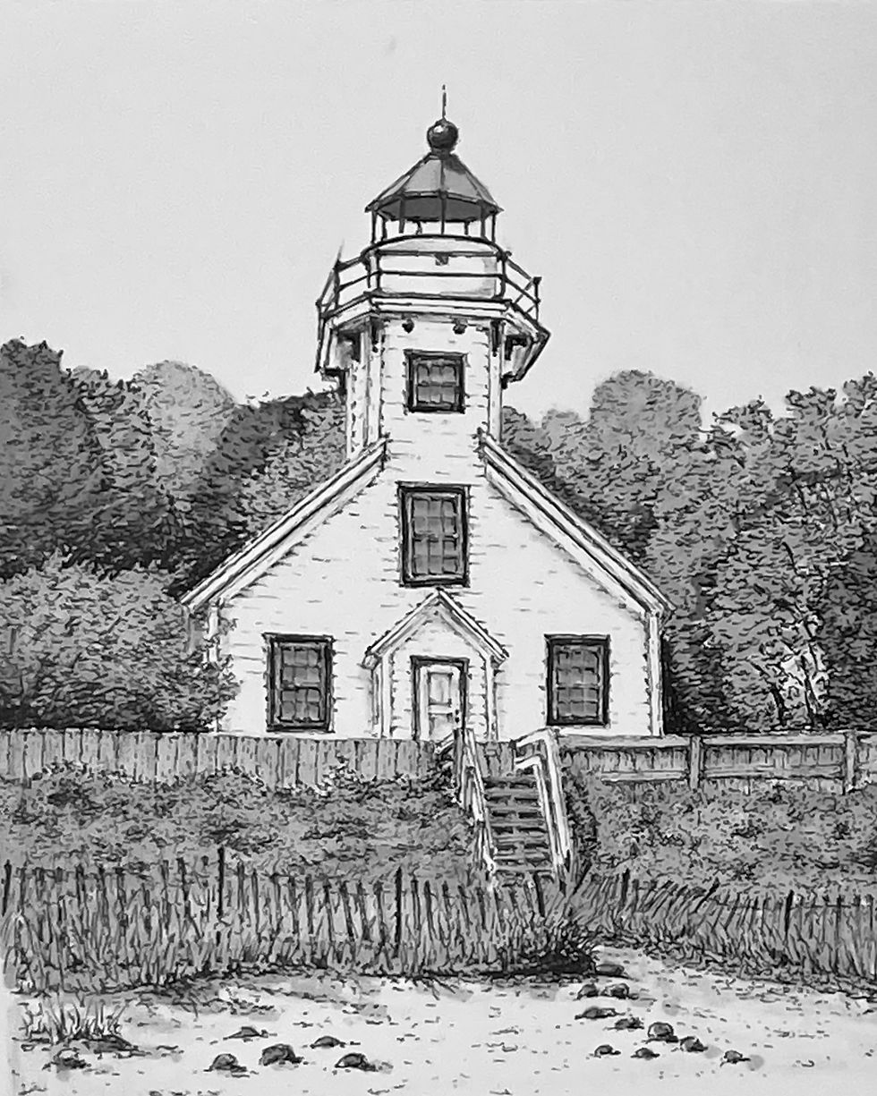 Old Mission Lighthouse | Traverse City Hand-drawn Art