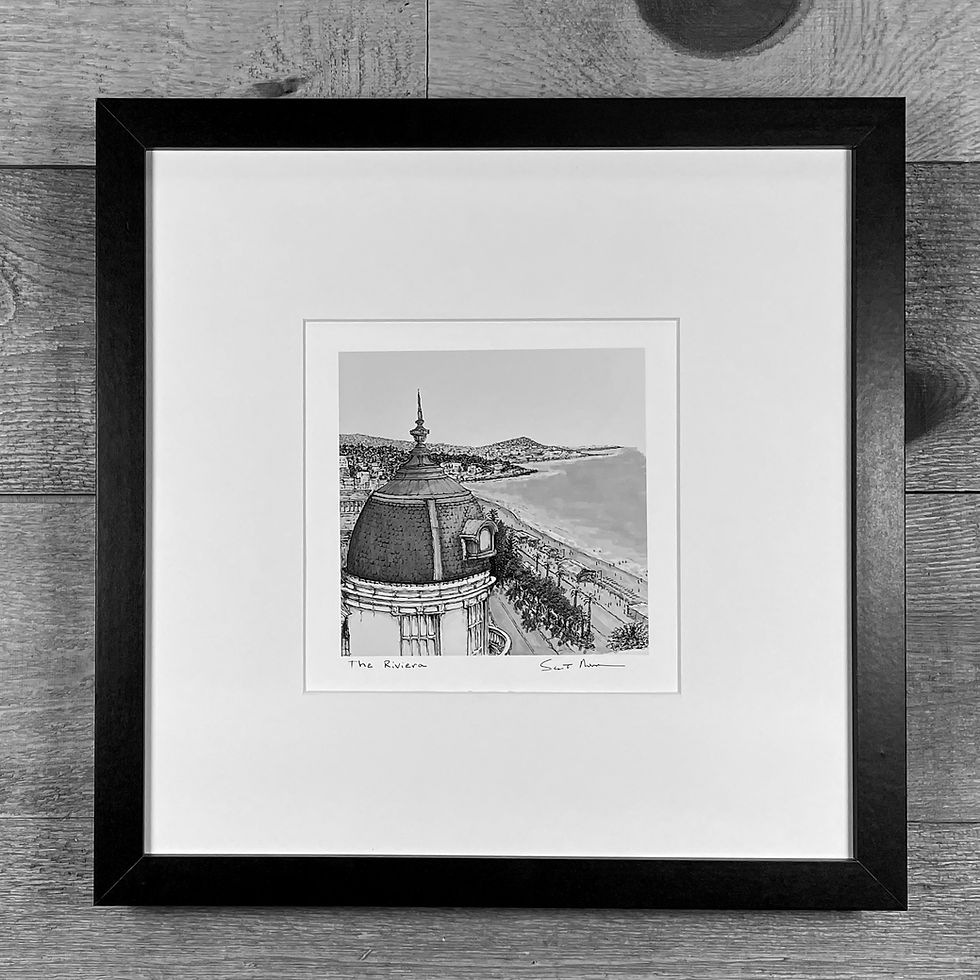 Thumbnail: The Riveria France hand-drawn fine art print framed view