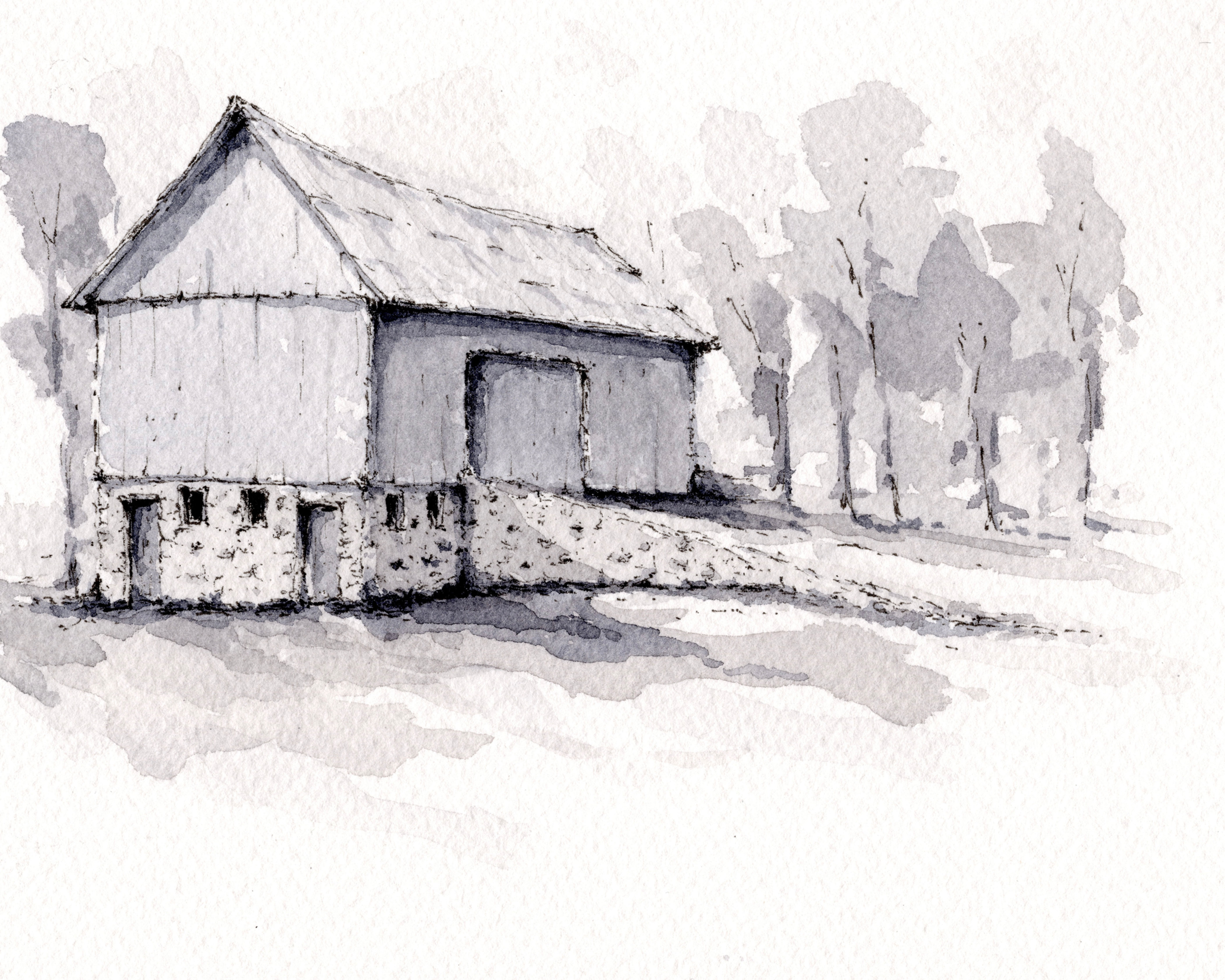 Autumn Barn, Old Mission Peninsula watercolor print detailed view