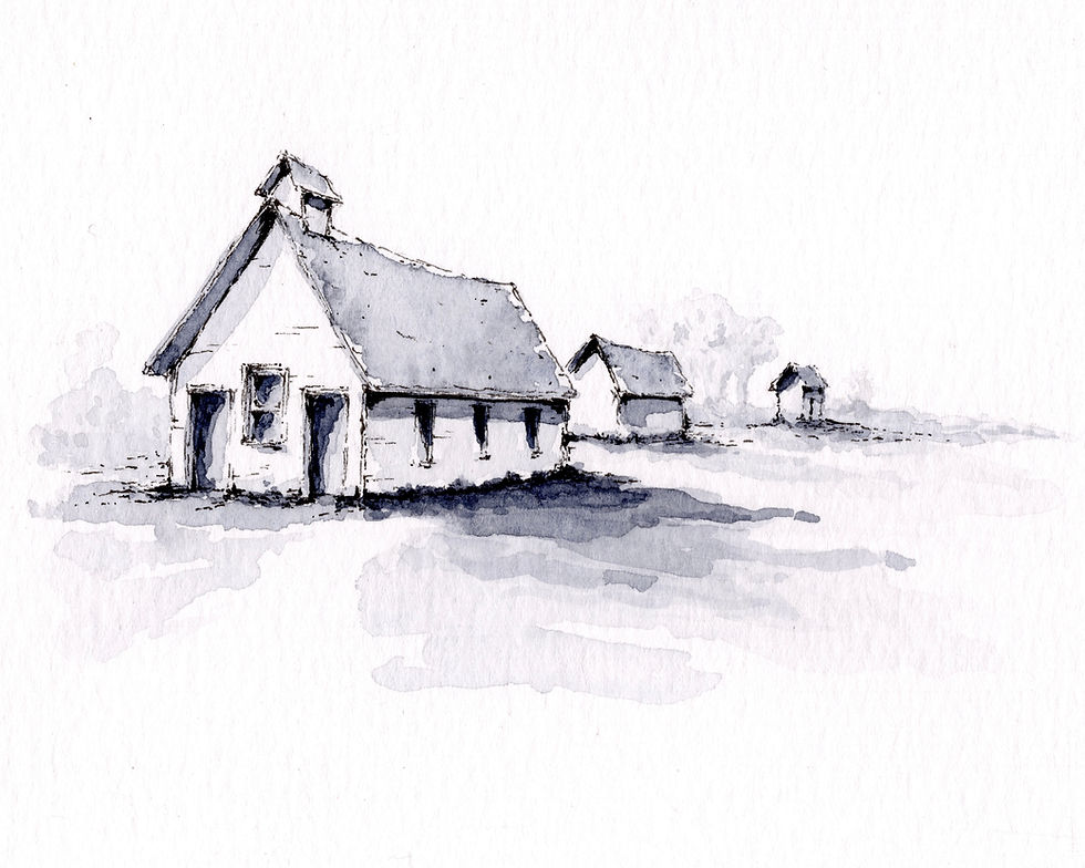 An SBP Studio watercolor of the Drake School in Northern Michigan
