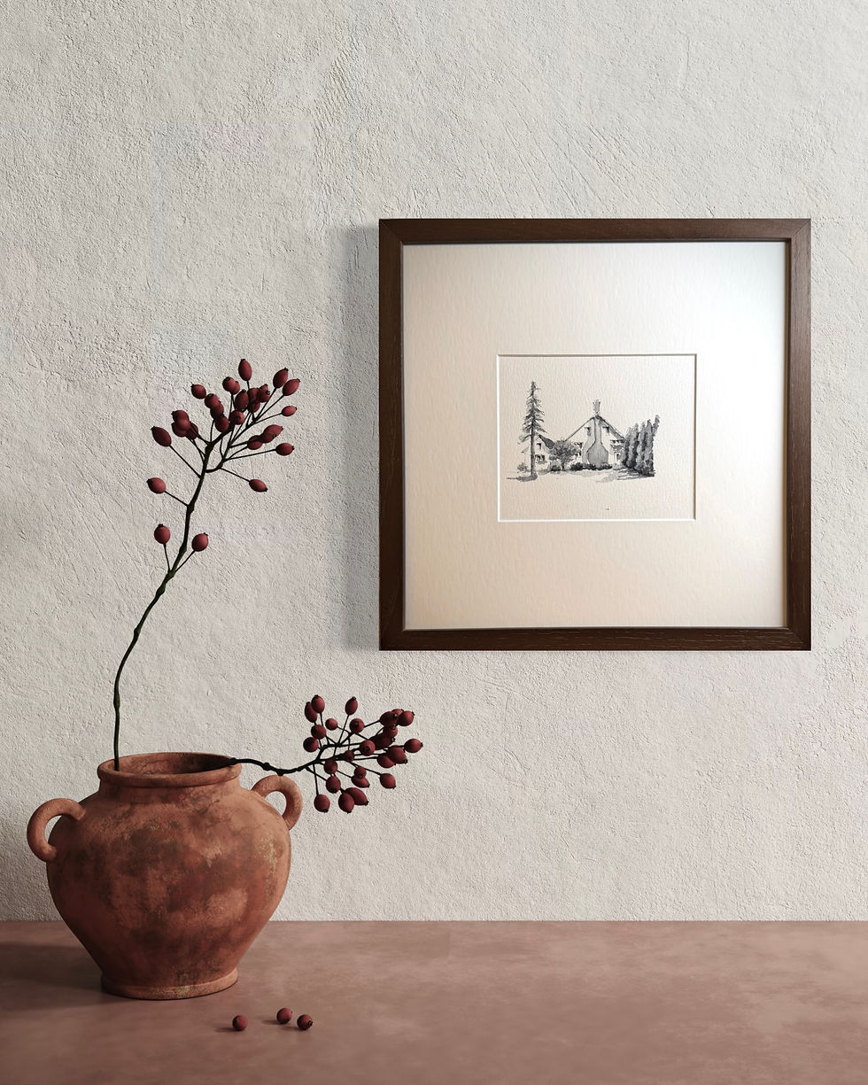 Thumbnail: Old Art Northern Light original watercolor framed in setting view