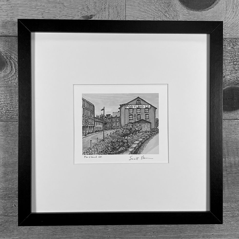 Thumbnail: Portland Co. building hand-drawn fine art print framed