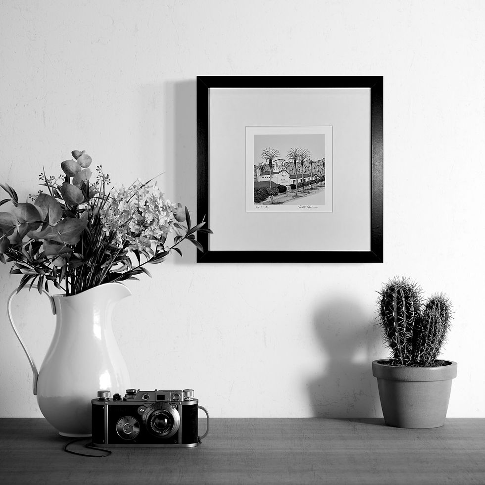 Thumbnail: The Spa at La Quinta Hand Drawn Framed Art hanging in a living room