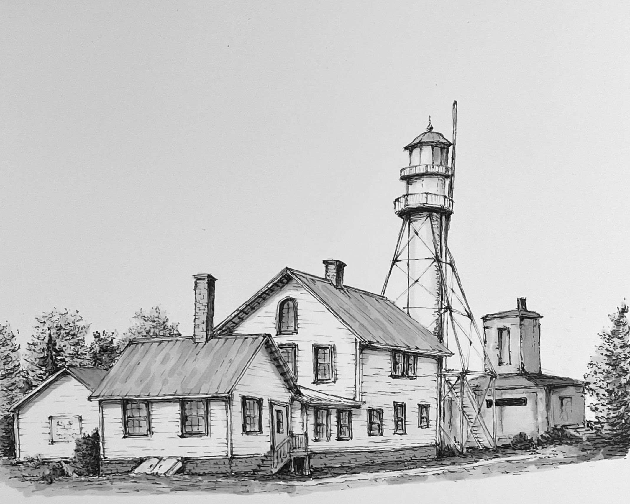 Detail of Whitefish Point Lighthouse custom sketch lines and textures