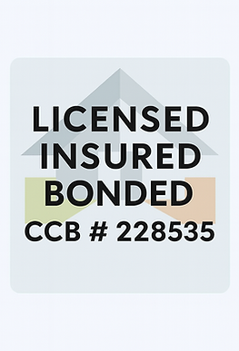 “Licensed, insured, bonded contractor badge with CCB #228535”