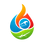 Symbolic logo combining fire, water, and leaf elements.