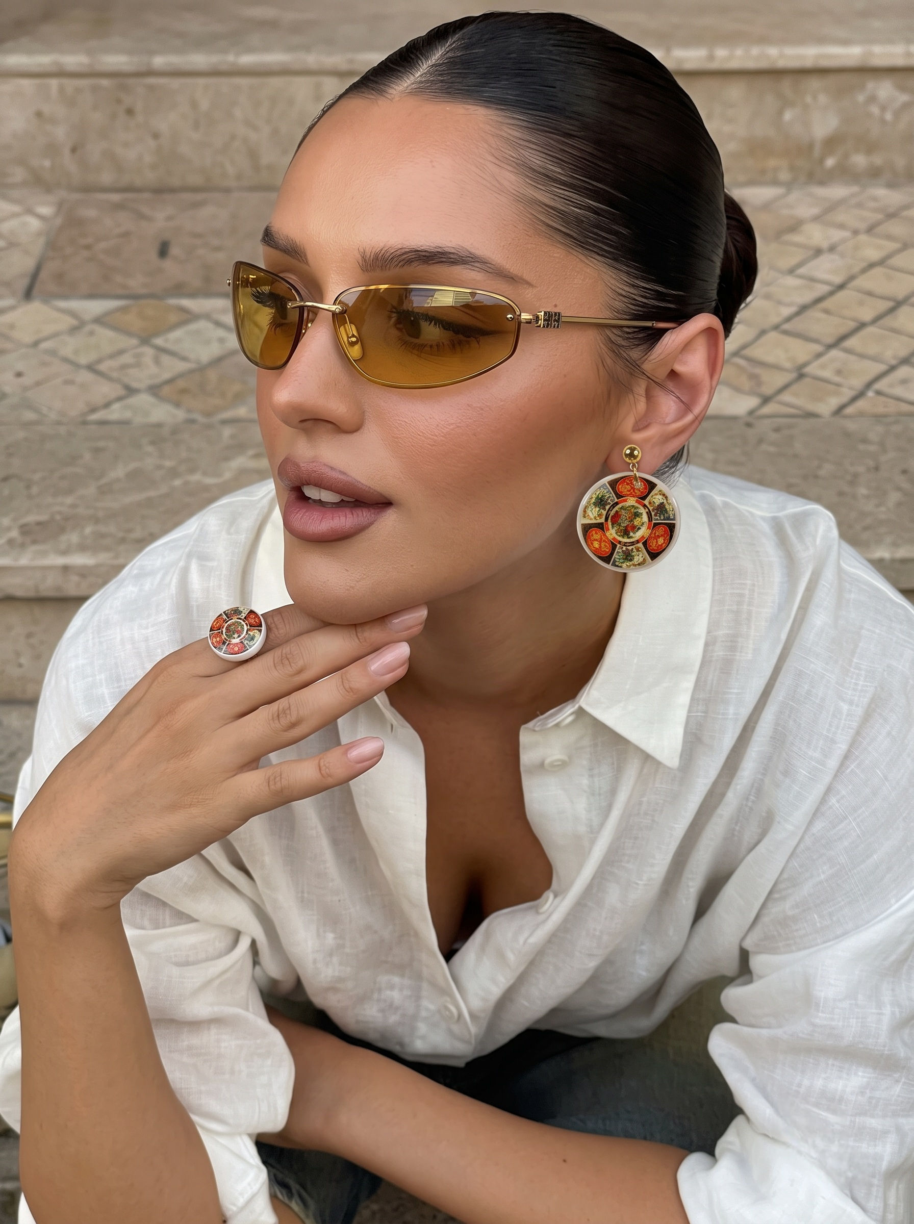 Collection Taouss White Earrings & Ring