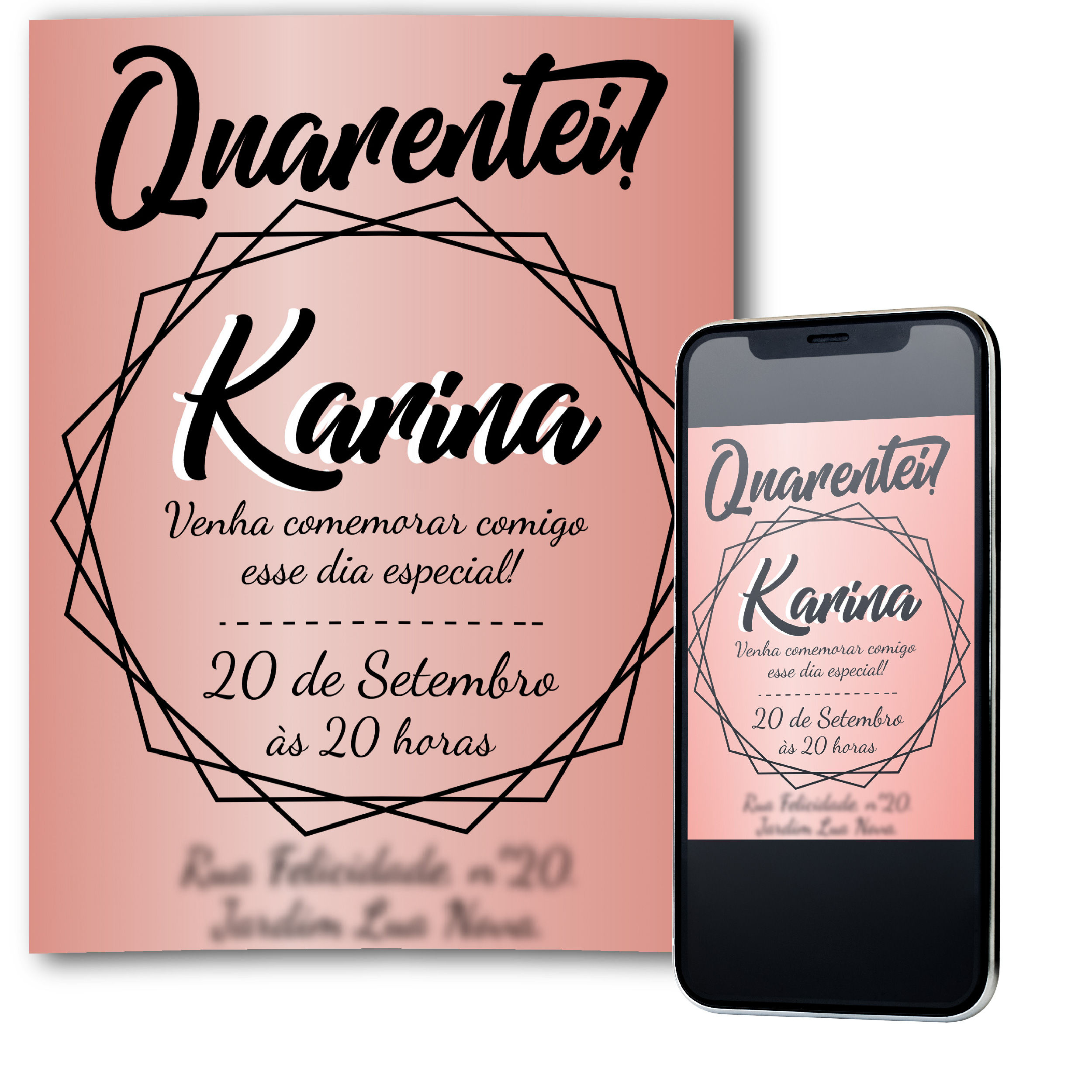 Convite Digital Quarentei rose gold