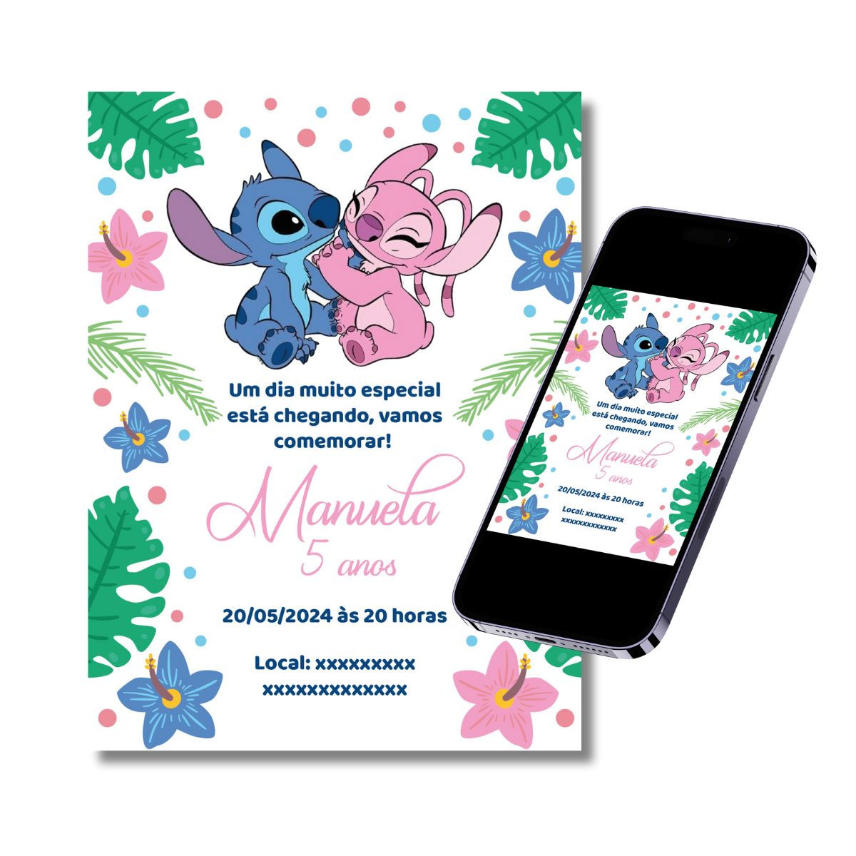 Convite Digital Stitch e Angel - Mod 2