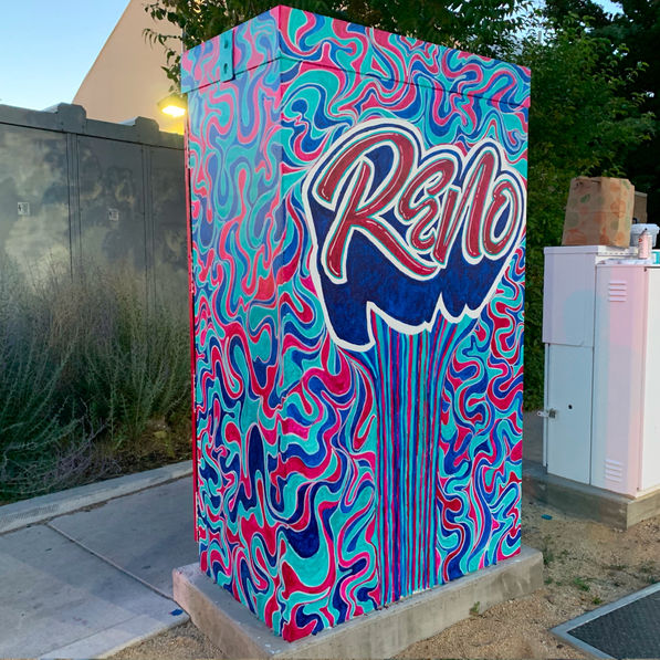 Mural on a lightbox with the text "Reno".