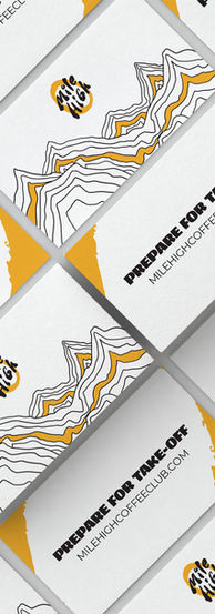 Front and back design of Mile High Coffee Club's business cards.
