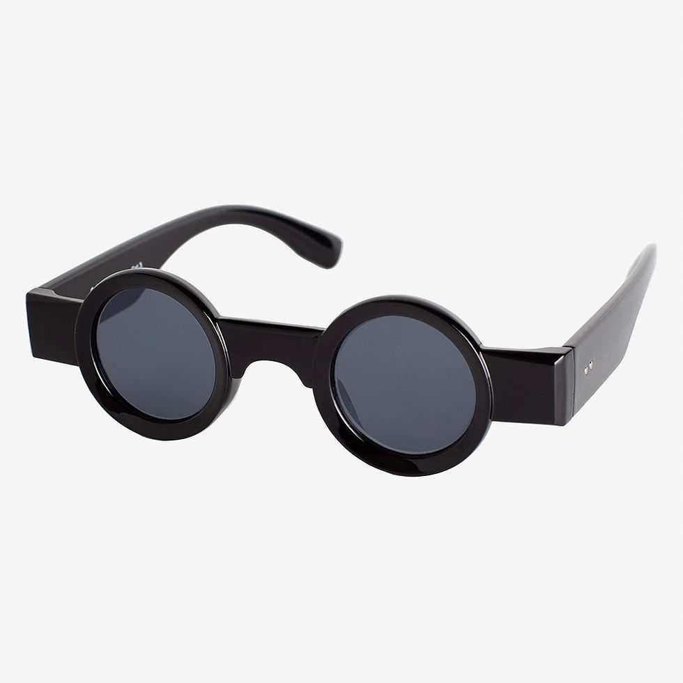 Thumbnail: Rare Jonh Lennon Retro Small Eyelashes round Framed Black Sunglasses