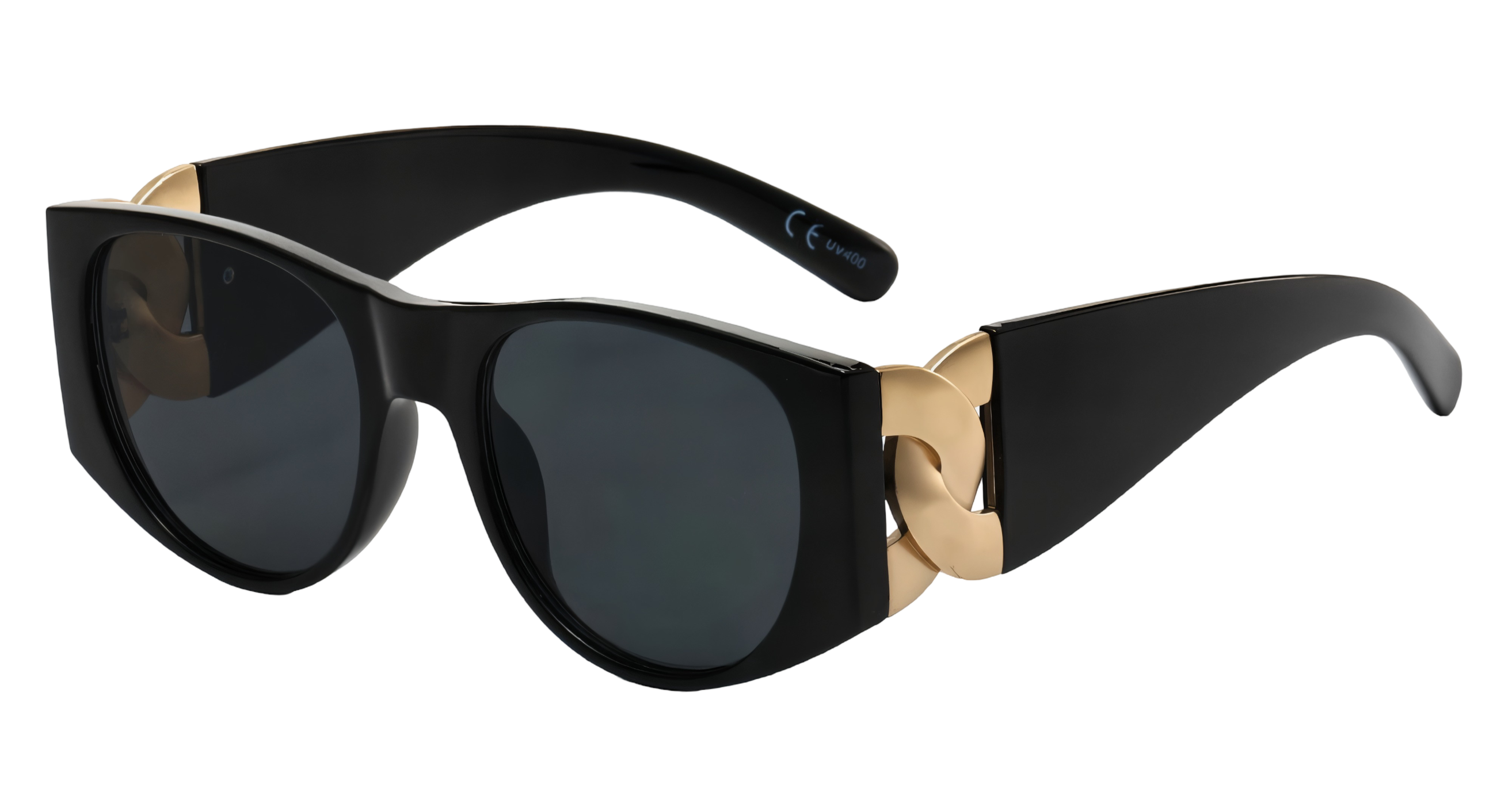 black Chic Round sunglasses with gold chain arms