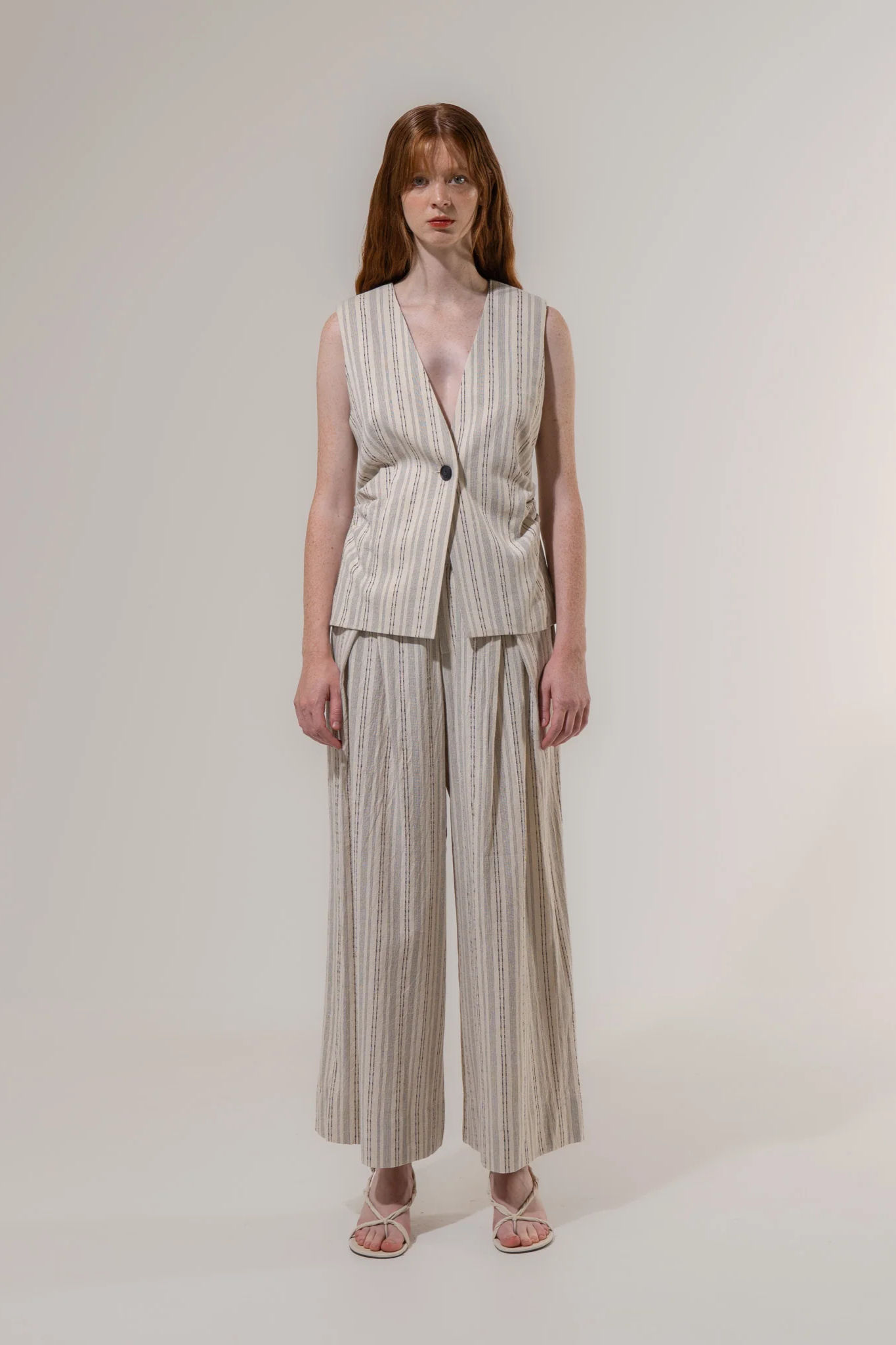 EMIN+PAUL - Cream Stripe Waist-Tuck Vest