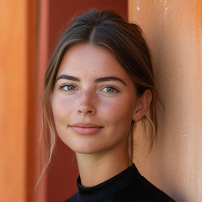 Young woman with light brown hair looking forward