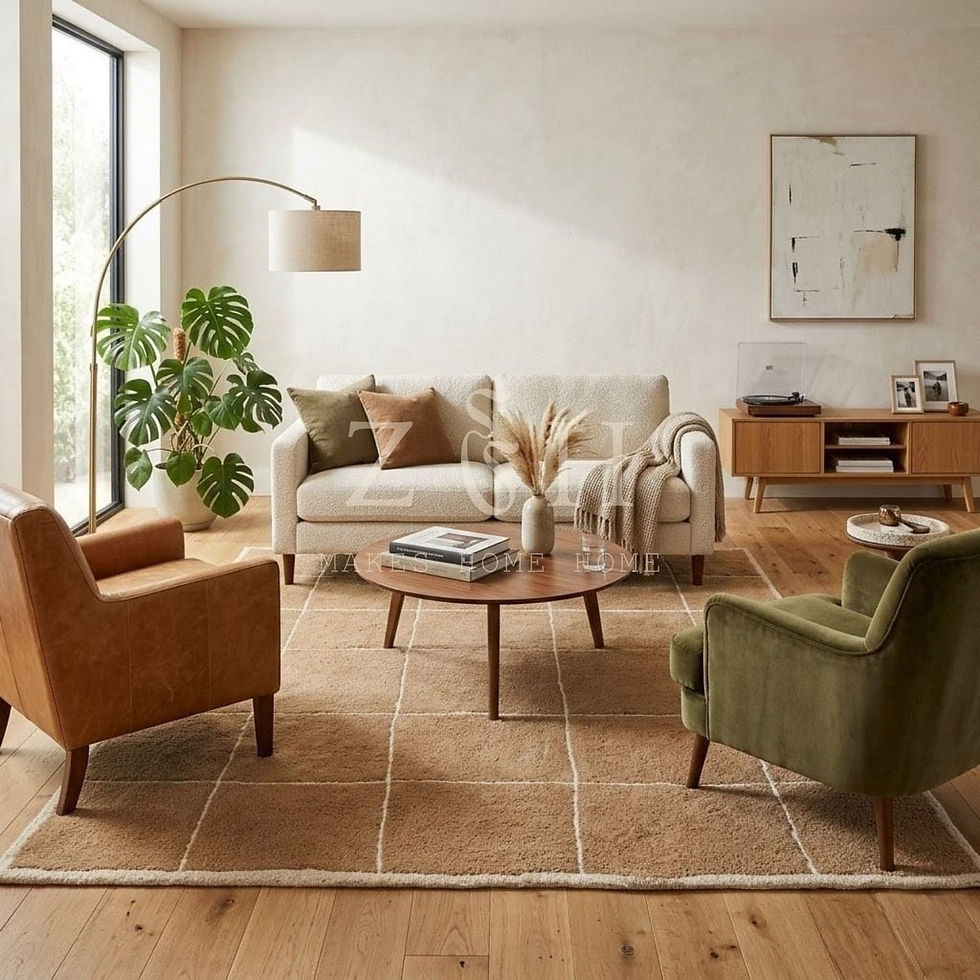 Z and H Home Handmade  Hand Tufted Grid Wool rug and carpet  for living room and bedroom with furnitures