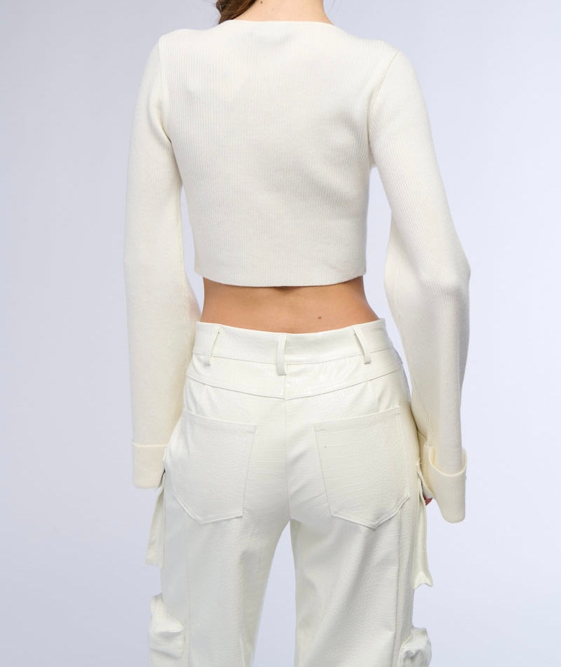 Thumbnail: Off White Ribbed Bolero Cardigan 
