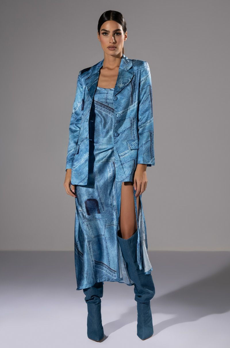 Thumbnail: Silky Denim Print Blazer w/ Side Cutout