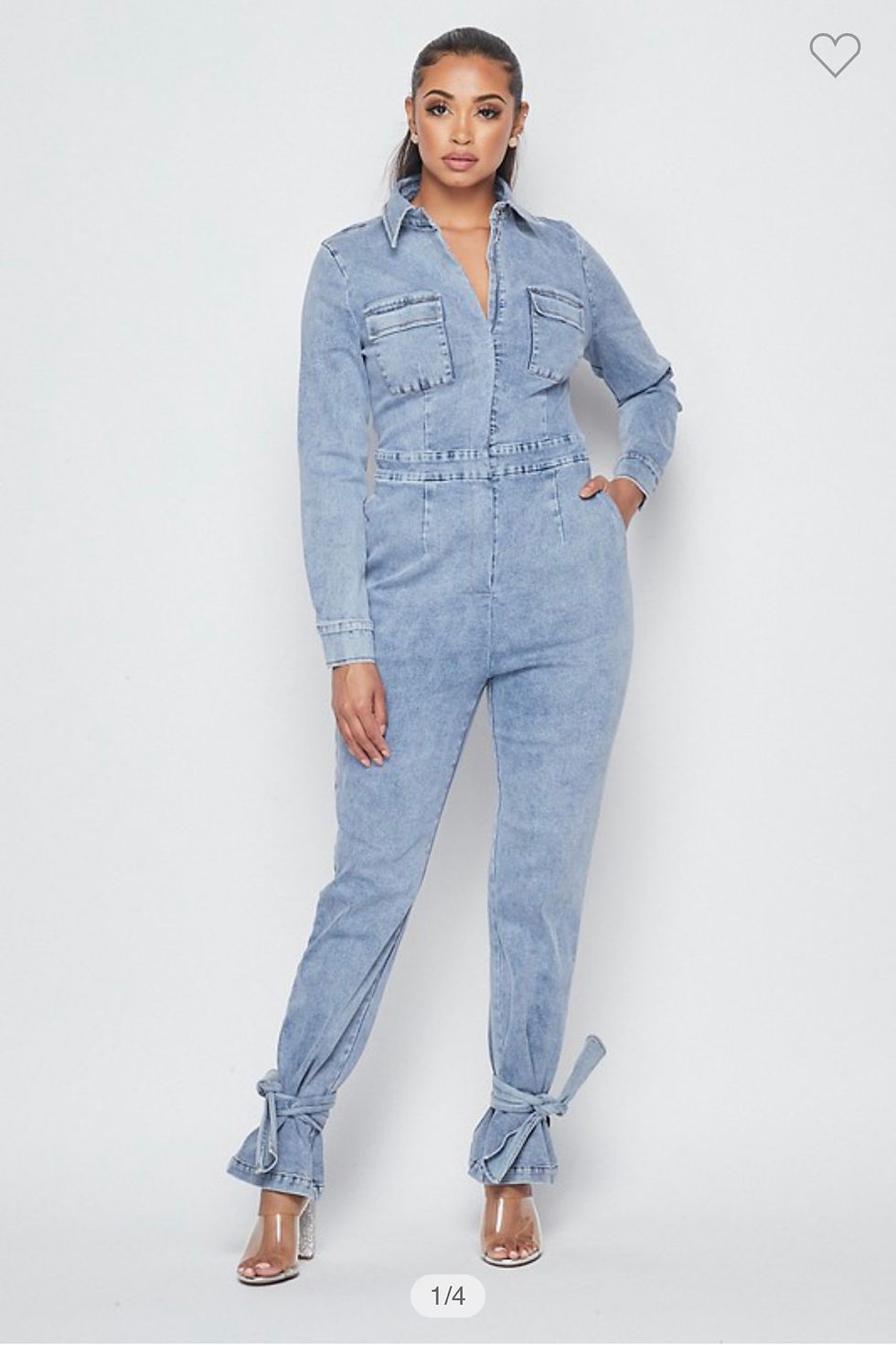 Thumbnail: Denim Jumpsuit w/ Ankle Tie