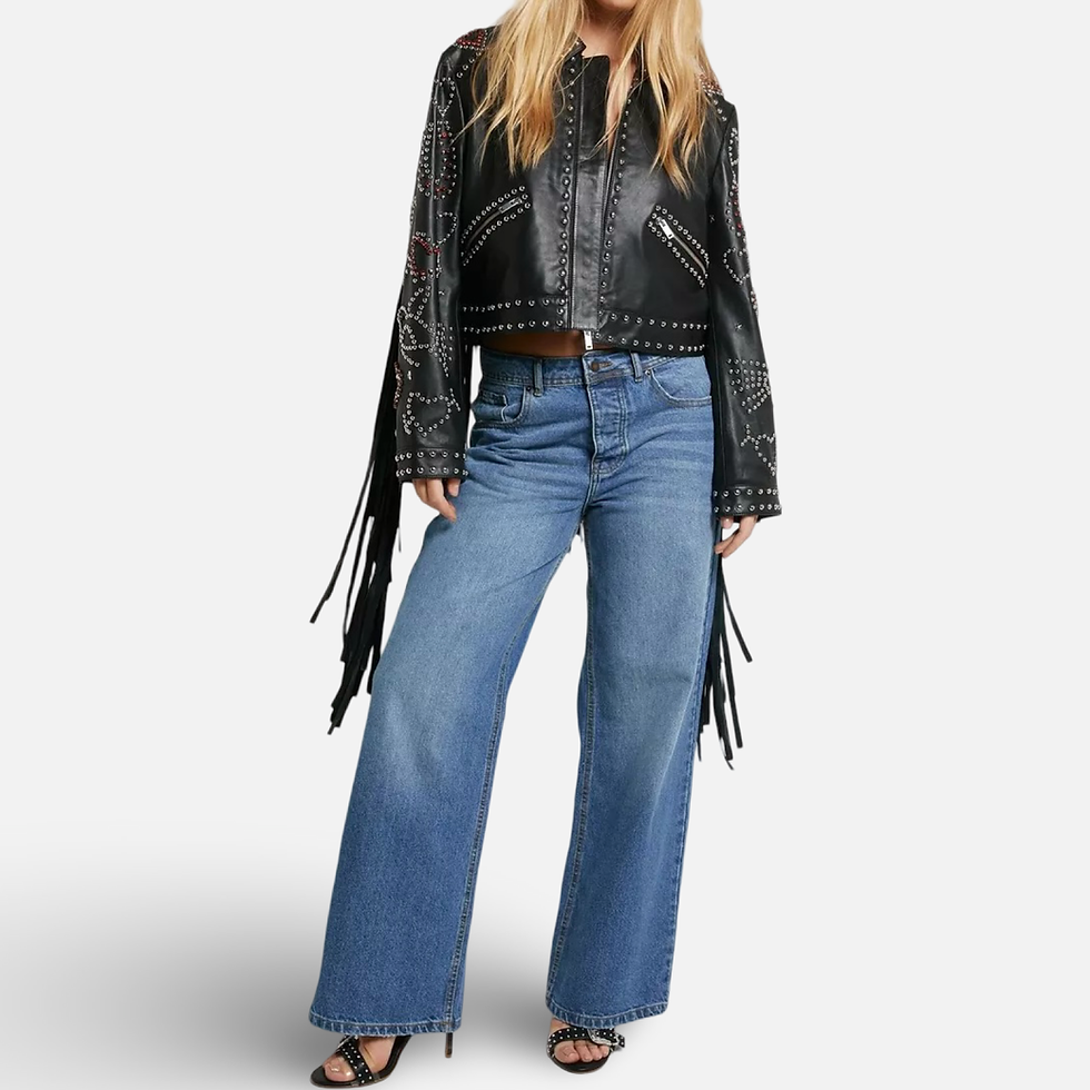 Thumbnail: Exclusive Genuine Leather Fringe Heart Jacket w/ Rhinestones 
