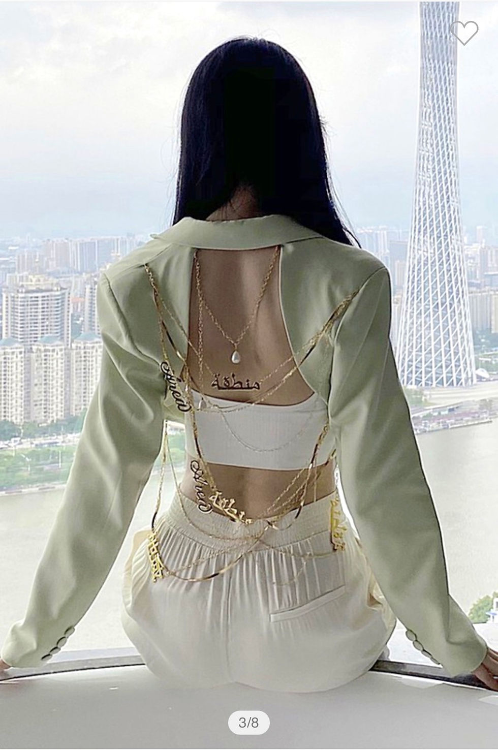 Thumbnail: Open Back Metallic Chain Blazer/ BLACK ONLY