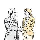 generate an image of a man and a woman both wearing suites shaking their hands professiona