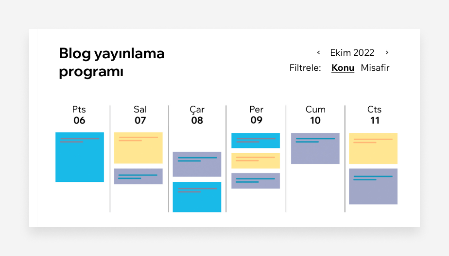 Kişisel blog için hazırlanmış blog yayınlama programını içeren içerik takvimi.