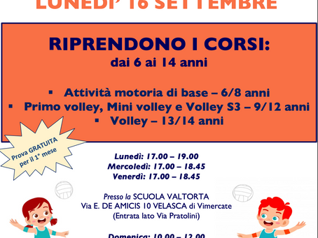 Riprendono i corsi per bambini dai 6 ai 14 anni