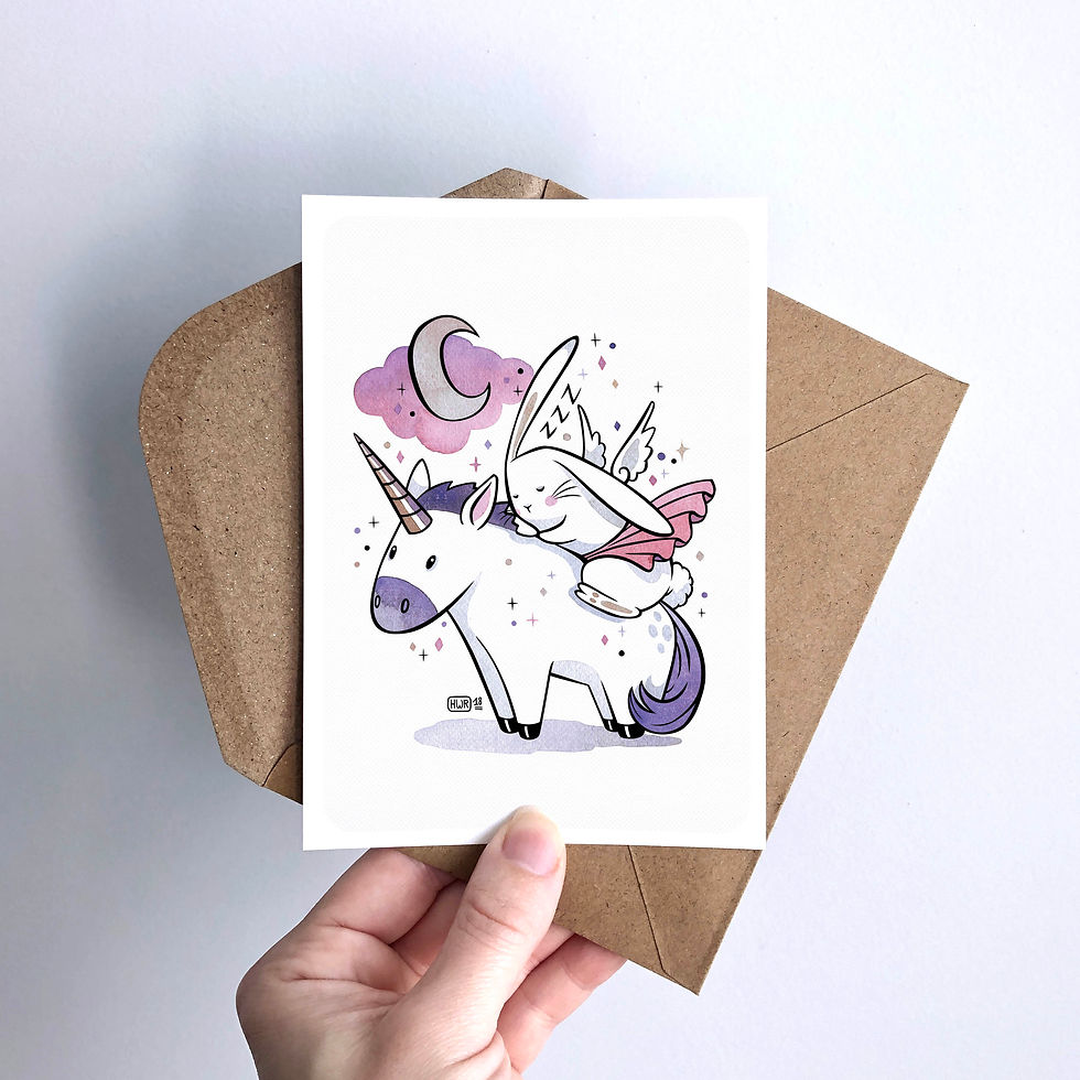 Miniature : Illustration " Câliner une licorne " - Formats A6, A4 et A3