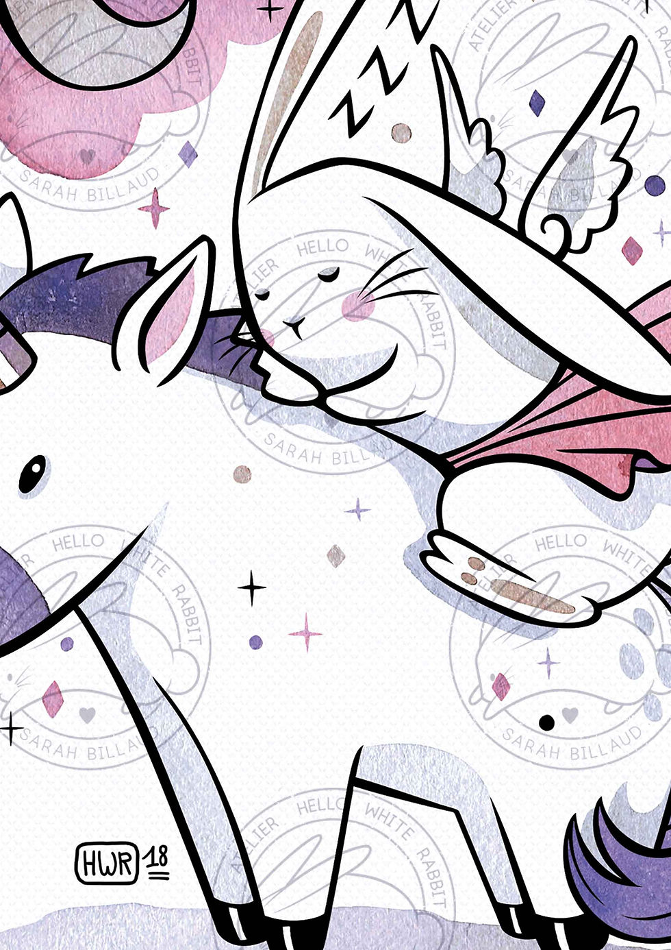 Miniature : Illustration " Câliner une licorne " - Formats A6, A4 et A3