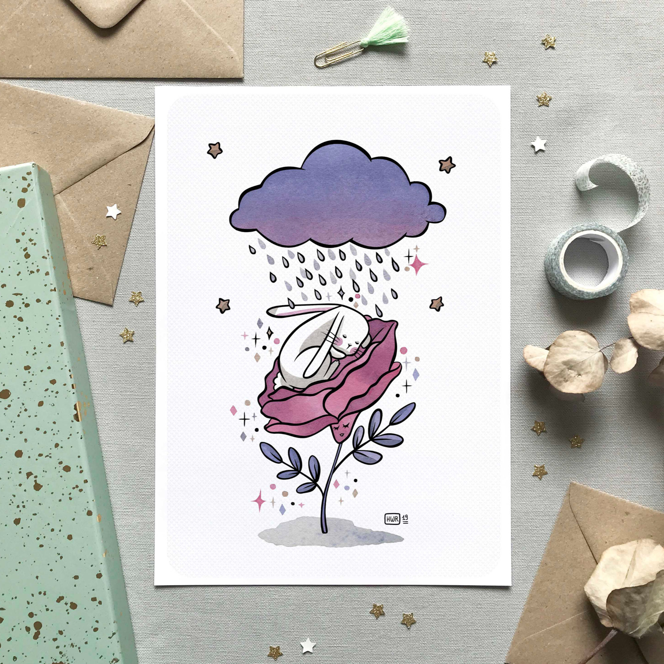 Illustration " Sieste rose " - Carte postale A6 et affiches A4 et A3