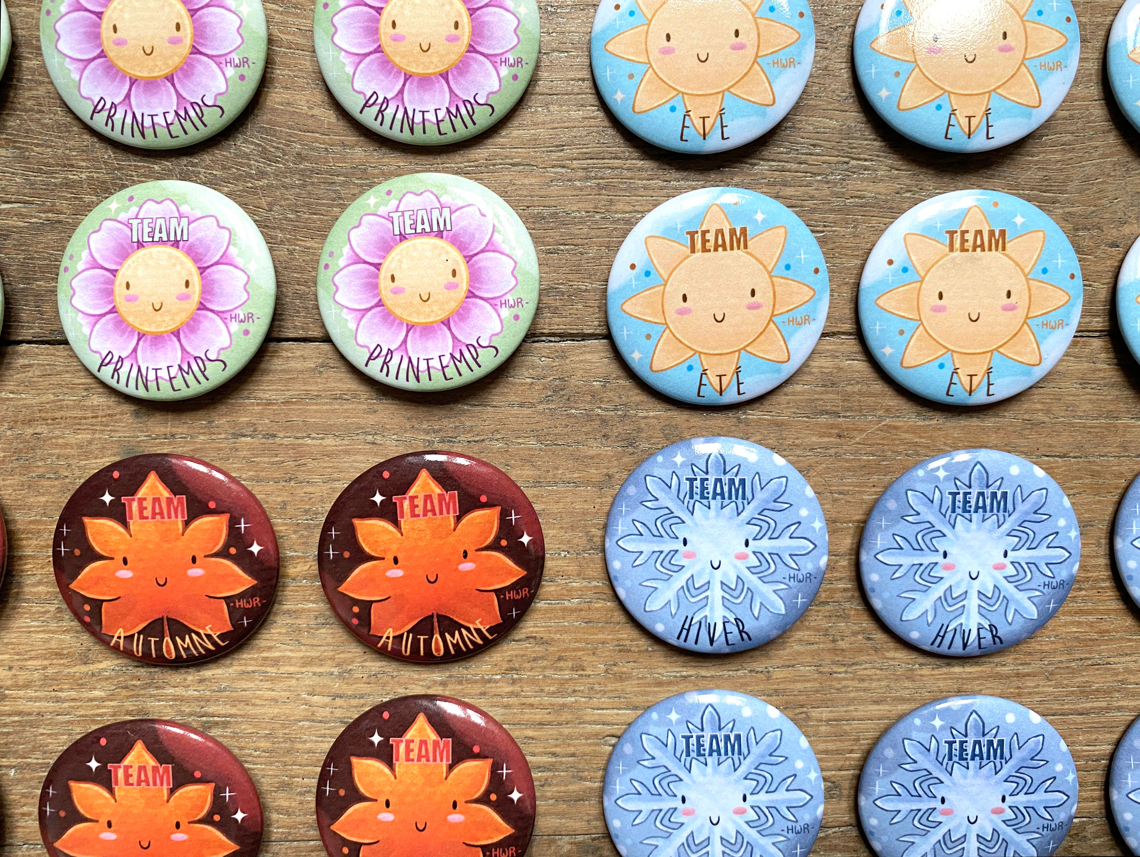 Badges métal ronds 38mm "Jolies saisons "