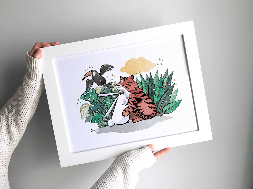 Miniature : Illustration " Les amis de la jungle " - Formats A6, A4 et A3
