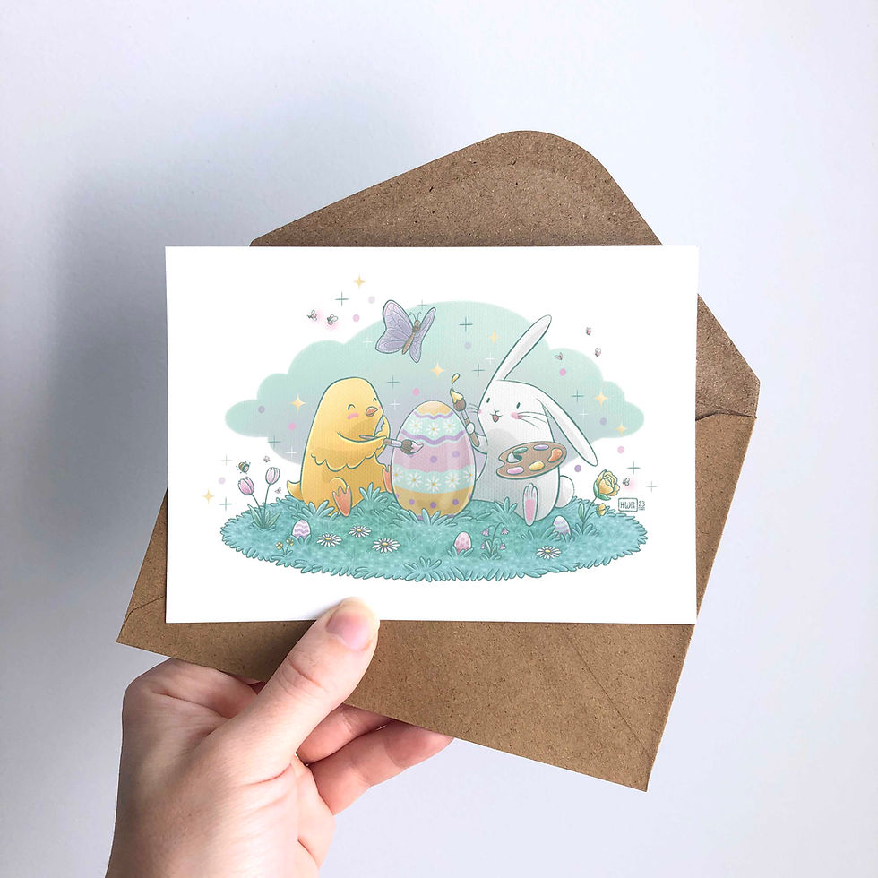 Miniature : Illustration " Peinture sur oeuf " - Pâques - Formats A6 et A4