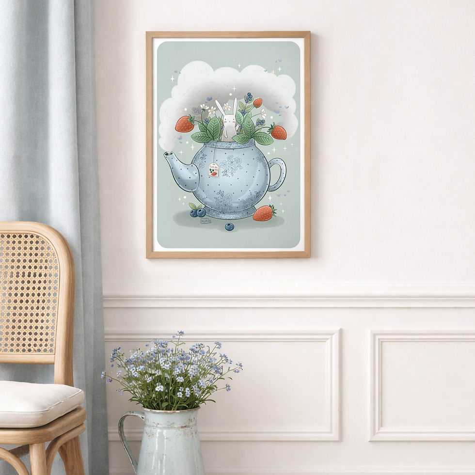 Miniature : Illustration " Thé aux fruits rouges " - Été - Formats A6 et A4