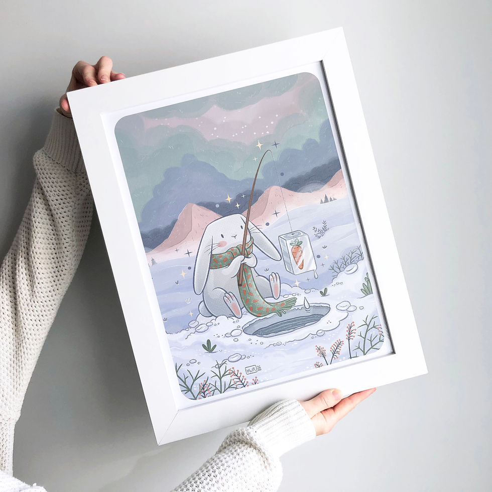 Miniature : Affiche A3 illustration lapin blanc sur la banquise encadrée dans cadre blanc