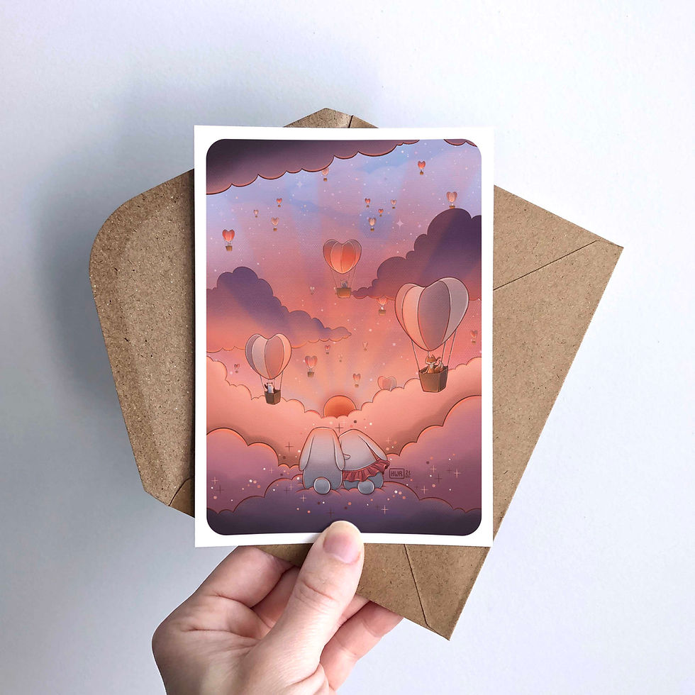 Miniature : Illustration " Envolée d'amour " - Saint Valentin - Formats A6, A4 et A