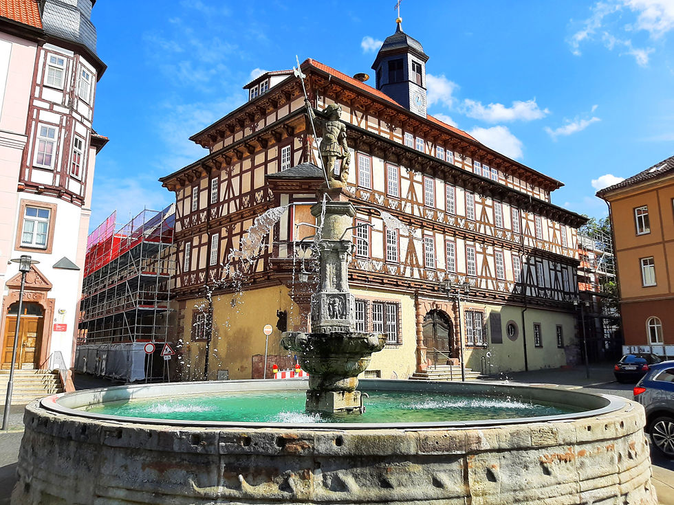 Vacha, Old Town, Thüringen, Thuringia, Die Widmarckt, heute Rathaus mit Vitusbrunnen, Townhall Vitusfountain, Thüringen