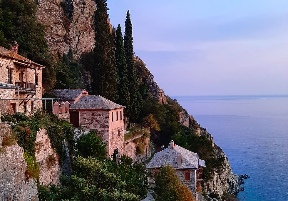 Abendaussicht vom Kloster Dionysiou