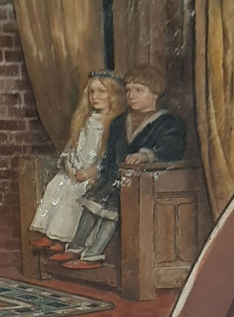 Kinderverlobung, Children's Engagement, Maria von Jülich, Johann III. von Kleve, Detail eines Wandgemälde Wall painting im Rittersaal Knights' Hall von Schloss Burg Caslte, Parents of Anne, Queen of England