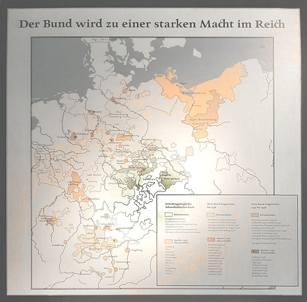 Schmalkaldischer Bund, Schmalkaldic League, Karte aus dem Museum Wilhelmsburg