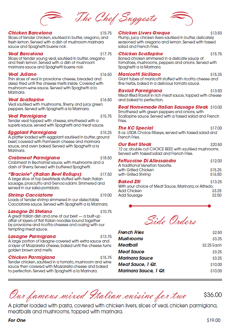 Open Kitchen Menu